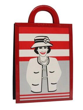 CHANEL Mademoiselle Choco Bar line Tote Bag Leather Red CC Auth bs19852V